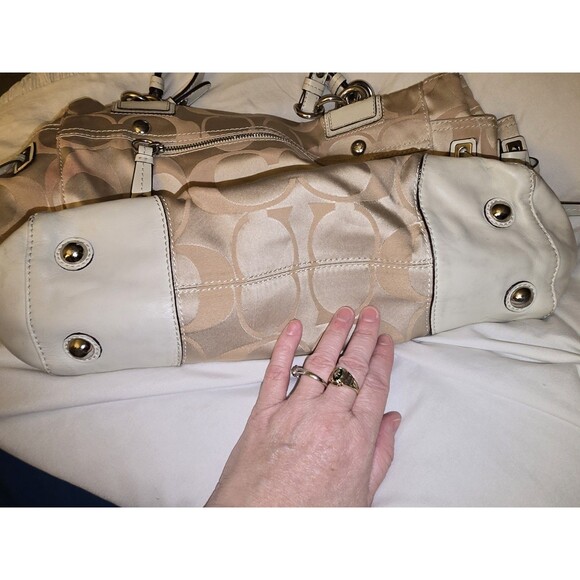 COACH Peyton Signature Satchel #14528 Khaki Jacquard Leather Trim Large Carryall - Picture 11 of 16